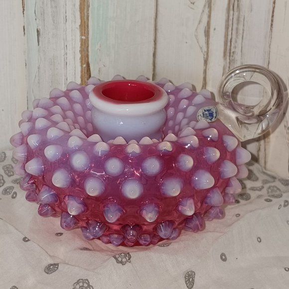 Vintage Fenton Cranberry Opalescent Hobnail Candlestick Holder - Picture 3 of 7